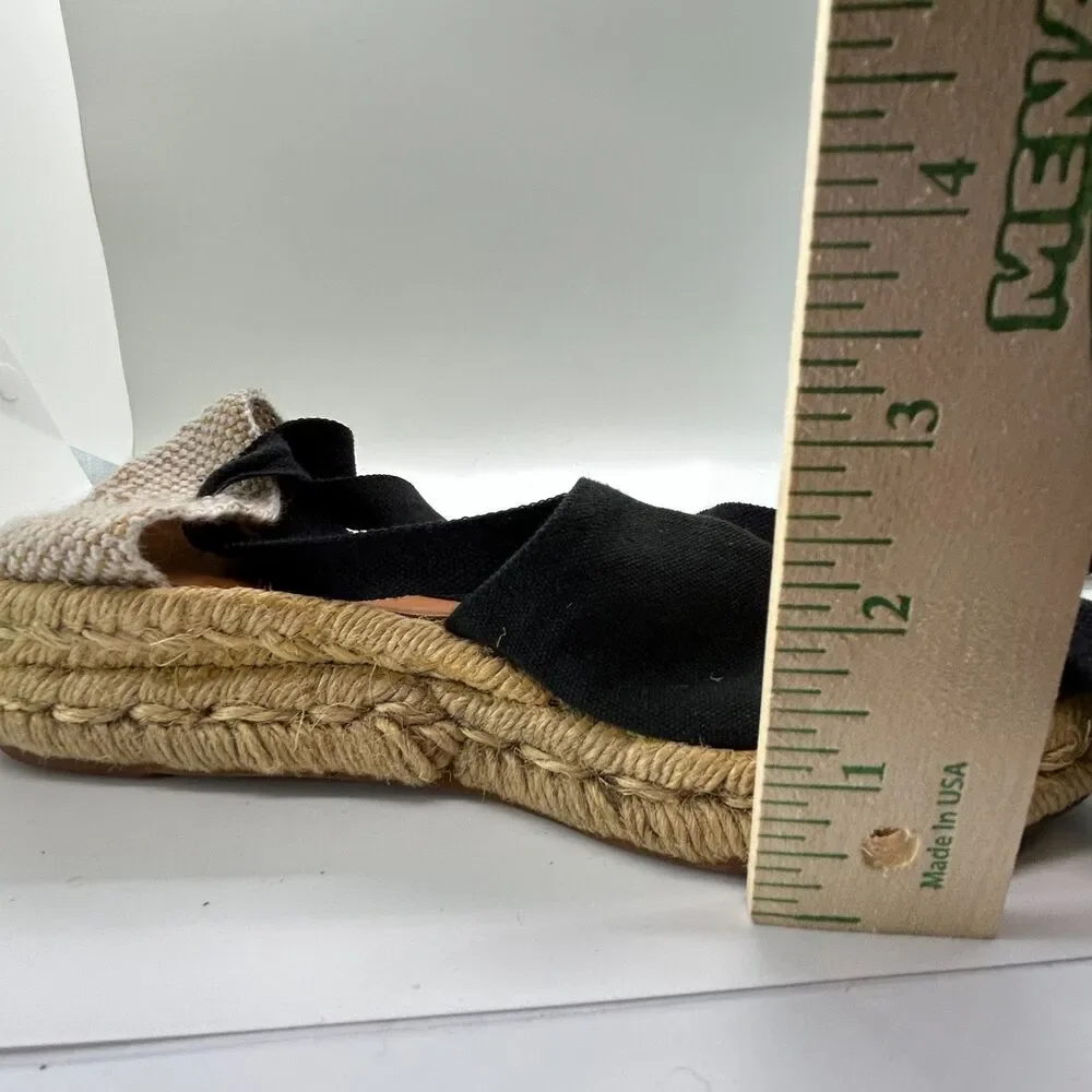 Unisa Women's Black Canvas Tan Jute Ribbon Ankle-Wrap Espadrille Sandals Size 6.
